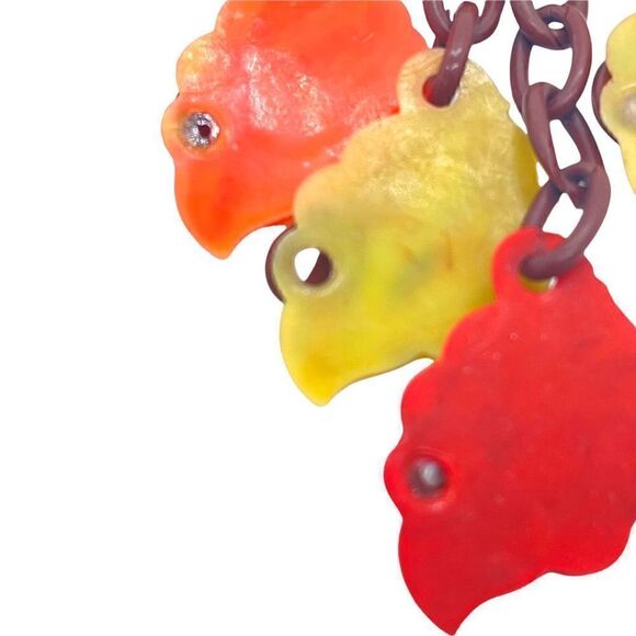 BAKELITE Vintage Tangerine Cherry Chartreuse Golden Bakelite Leaf Tassle Brooch - Picture 3 of 11